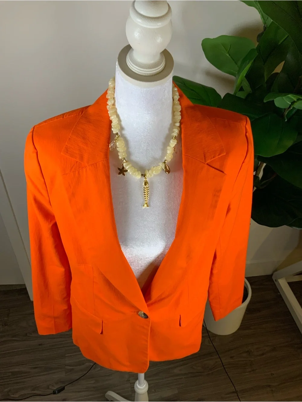 Women's Orange Single-Button Blazer